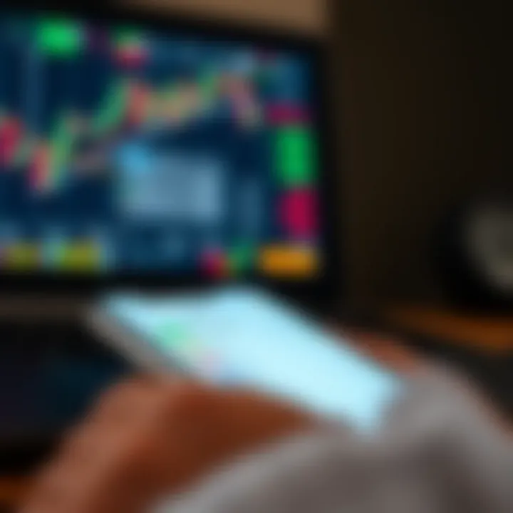 Binary Trading App Interface on Mobile Device Mobile device displaying a binary trading app interface with charts and investment options