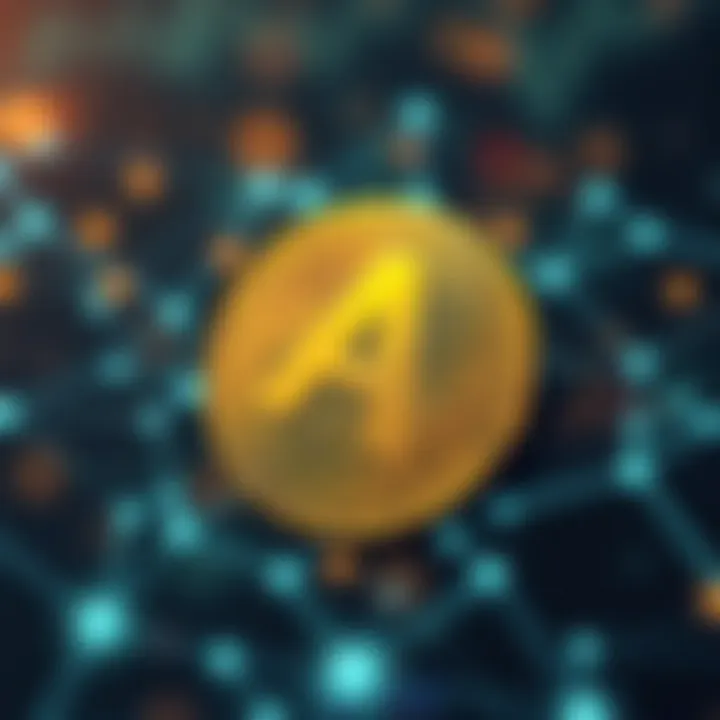 Illustration of blockchain technology underlying ADA with network nodes and data connections