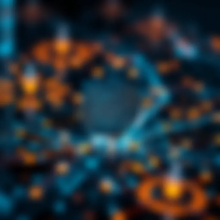 Visualization of blockchain technology and network connections relevant to ATOM cryptocurrency