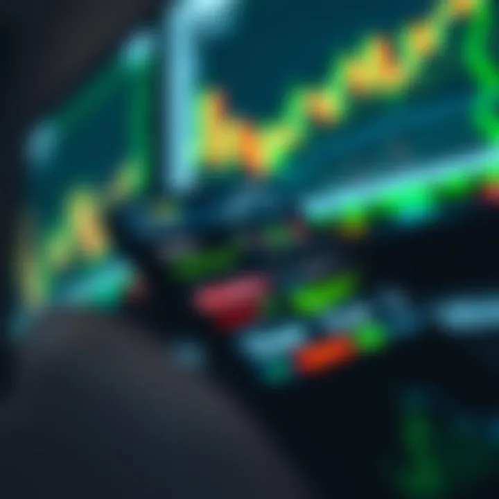 Mobile phone screen displaying various stock market charts and trading options for investors