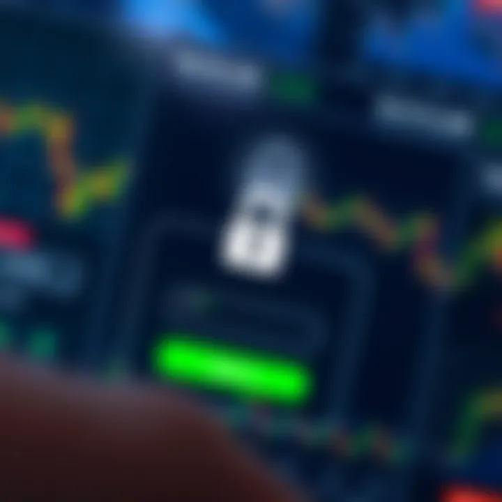 Secure login screen of a trading application emphasizing data protection and privacy