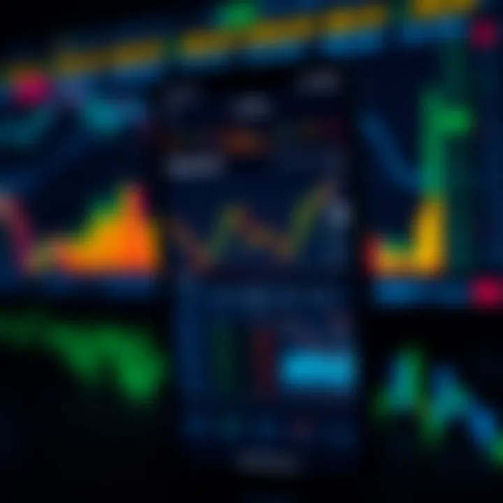 Mobile phone screen displaying a variety of financial charts and stock market data