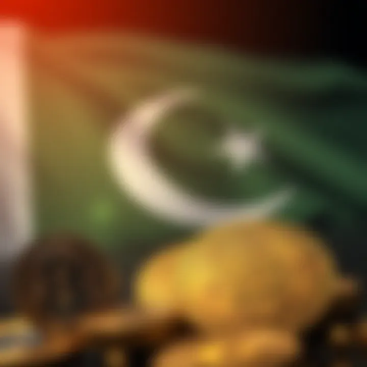 Digital representation of cryptocurrency coins with Pakistani flag in the background