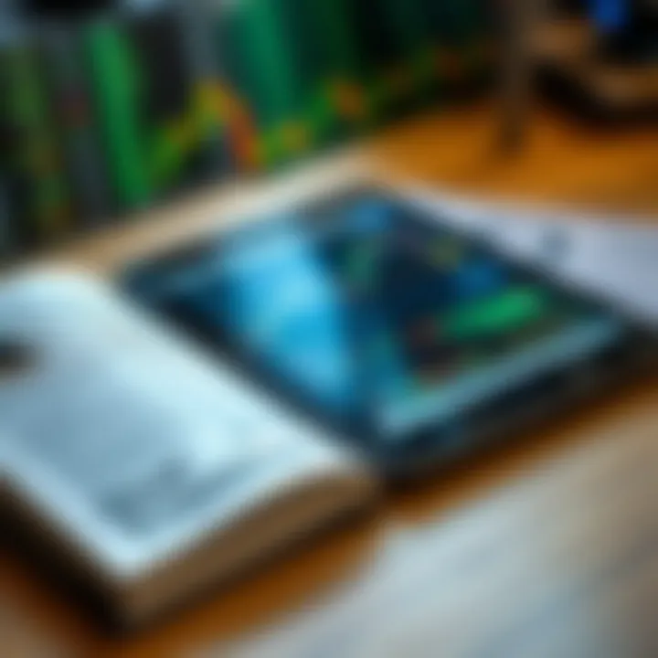 Open trading book showing charts and annotations on digital tablet