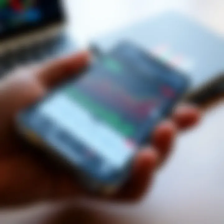 Smartphone screen displaying a financial trading application interface with charts and data