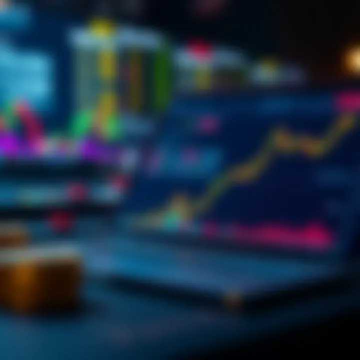 Conceptual illustration of trading funded by third parties with digital currency symbols and growth chart