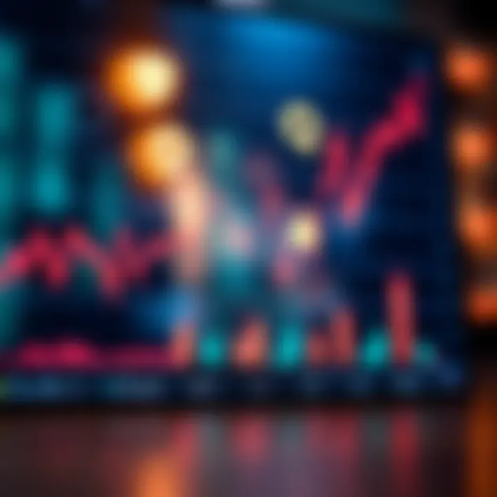 Illustration of a digital graph showing market trends with icons representing growth and strategy