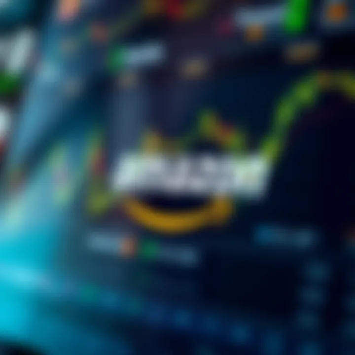 Illustration of factors influencing Amazon's stock market value including technology, consumer behavior, and economic conditions