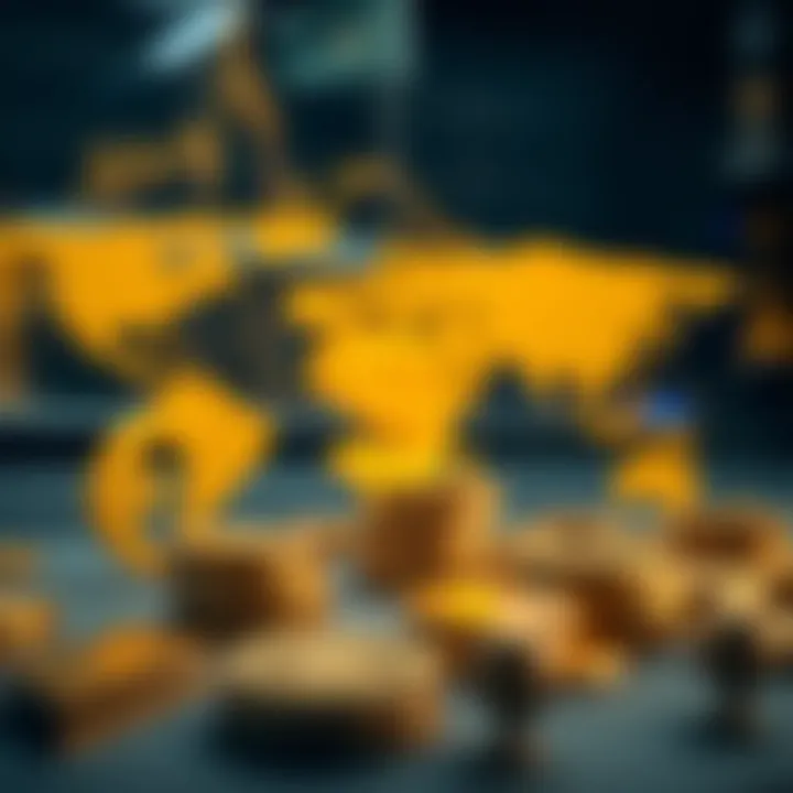 Illustration of global economic indicators impacting gold prices with currency symbols