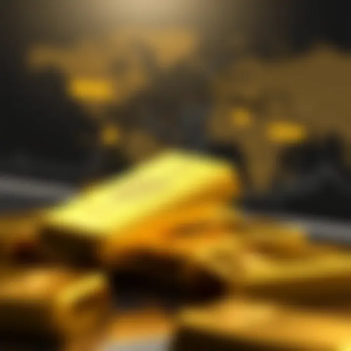 Geopolitical Tensions and Market Demand Influencing Gold Price Trends Gold bars with world map highlighting regions of geopolitical tension affecting market demand