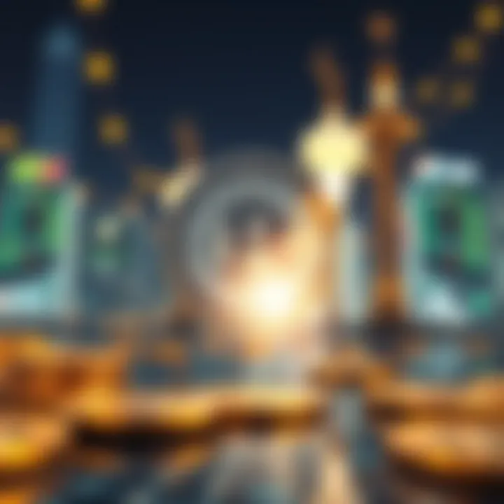 Conceptual graphic showing halal coins connected to Pakistani market with futuristic blockchain elements