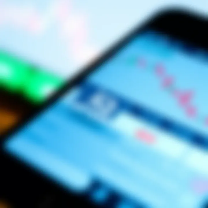 Smartphone displaying IQ Option app interface with trading charts and options