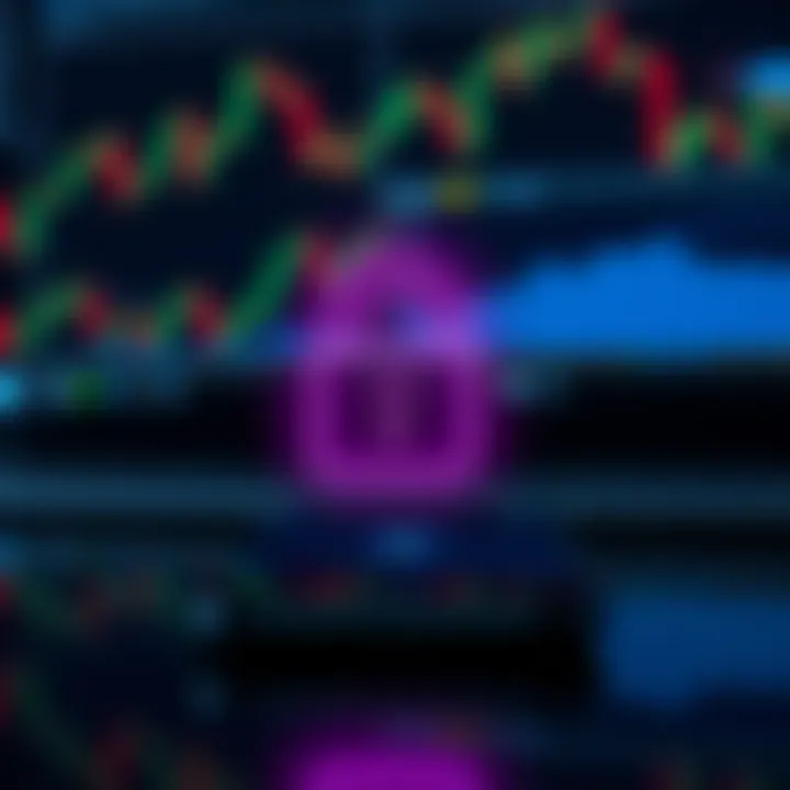 Secure lock icon overlay on a smartphone with forex trading graphs in the background