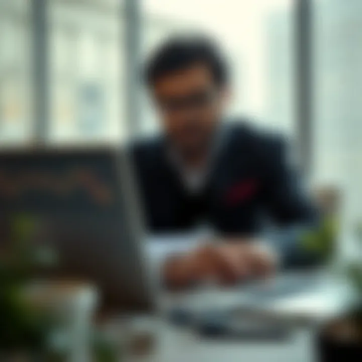 Pakistani investor analyzing economic indicators and charts on a laptop