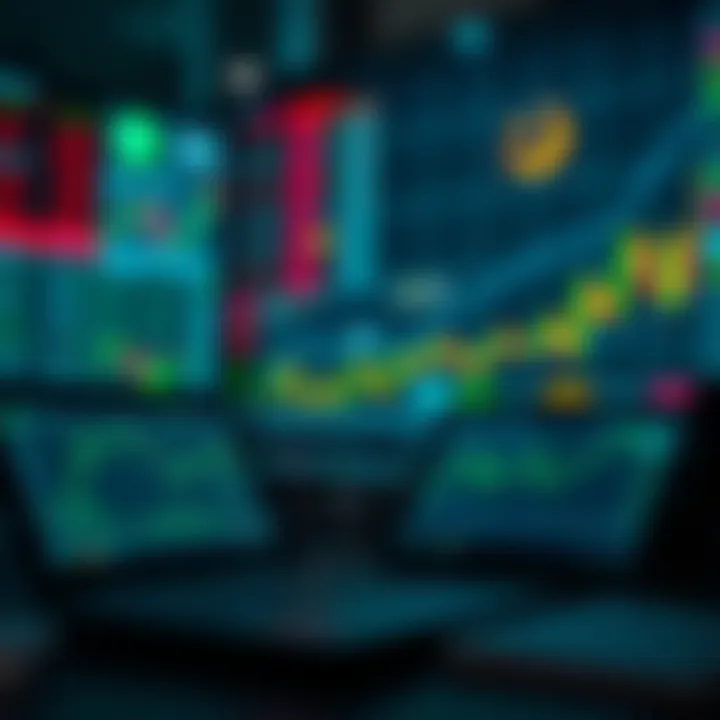 Conceptual graphic showing interconnected digital devices with financial data and market symbols