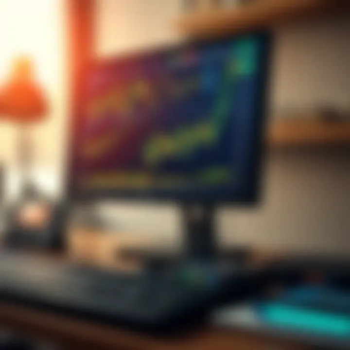 Illustration of a computer screen displaying various financial charts and graphs representing online trading in Pakistan