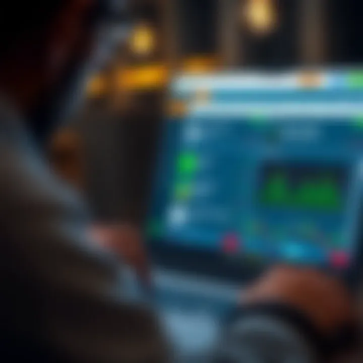 Digital marketplace interface showing product listings and trading options on a laptop