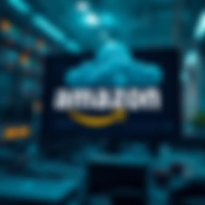 Conceptual graphic depicting Amazon's technological innovations including cloud computing and AI