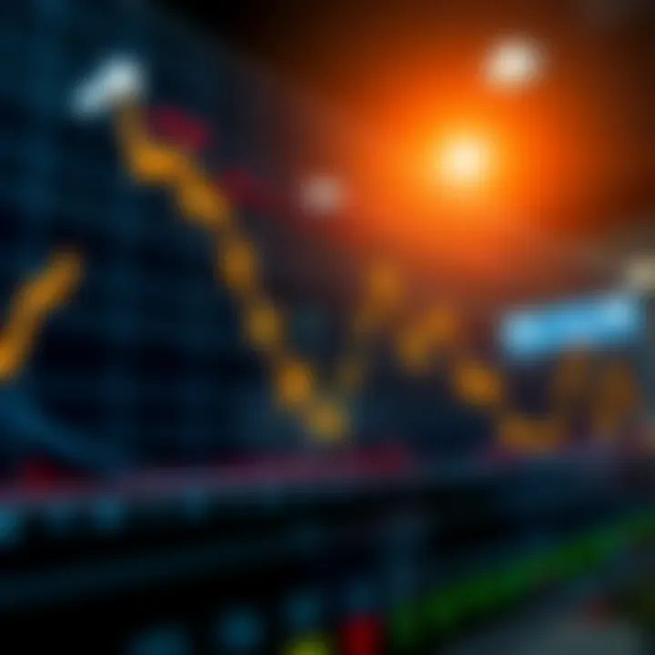 Graphical representation of stock market trends with upward and downward movements