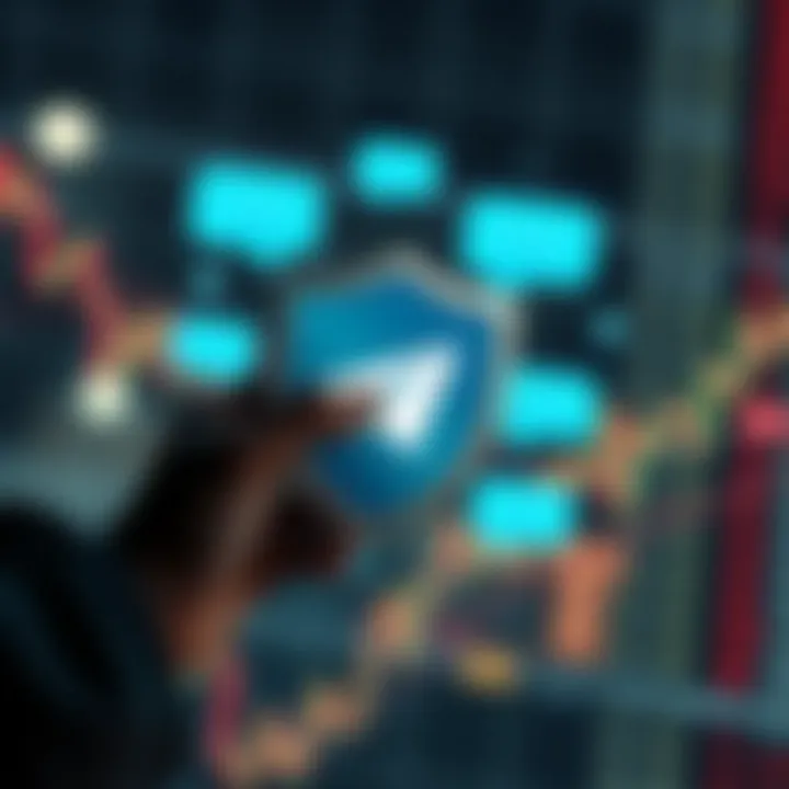 Illustration of secure communication with shield and chat bubbles