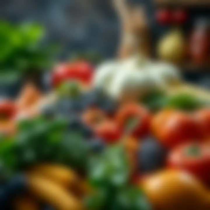 Fresh vegetables and fruits arranged to represent balanced nutrition for daily wellness