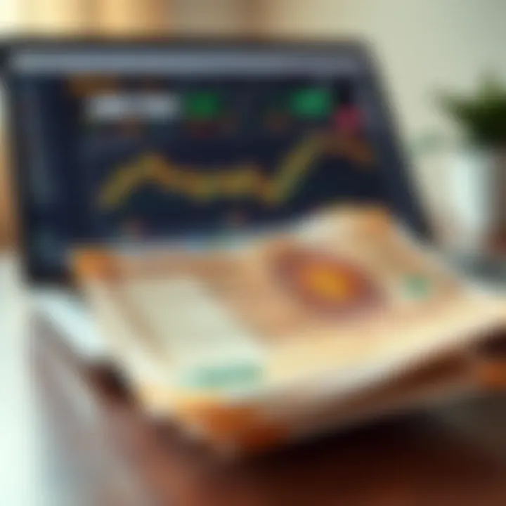 Pakistani rupee notes with a laptop showing Binance trading platform