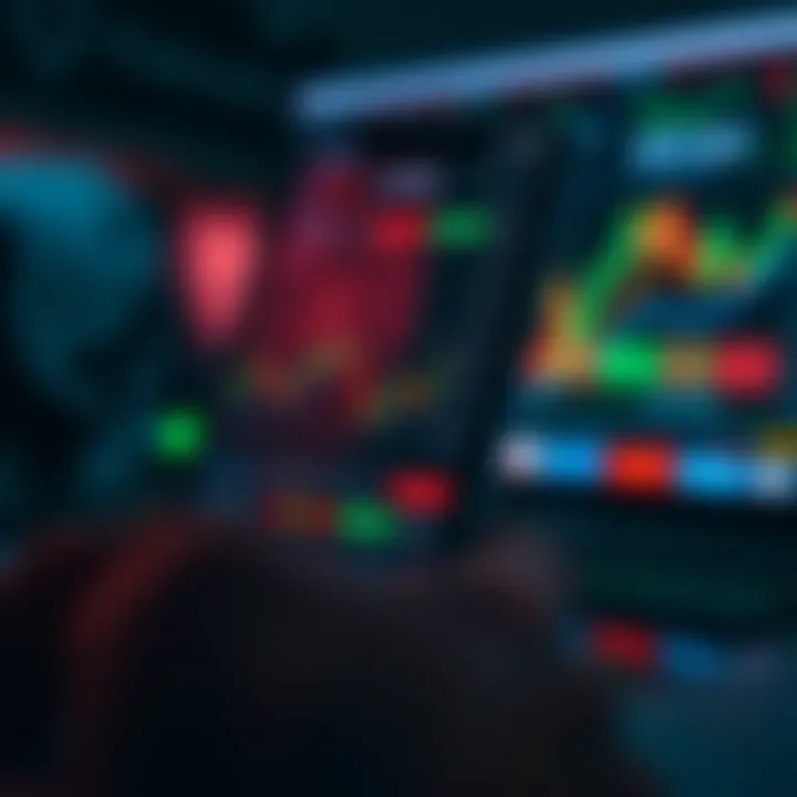 Mobile device displaying stock market and trading app interface with charts and graphs