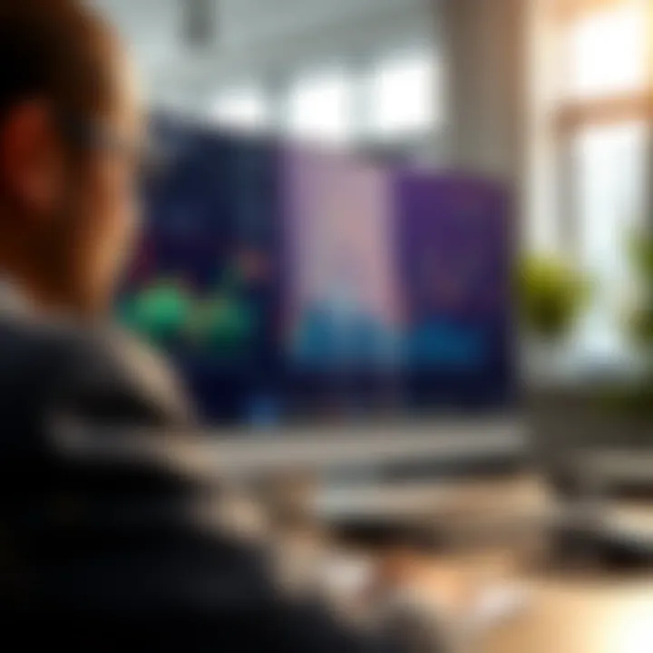 Illustration of a computer screen showing a trading demo account interface with graphs and charts