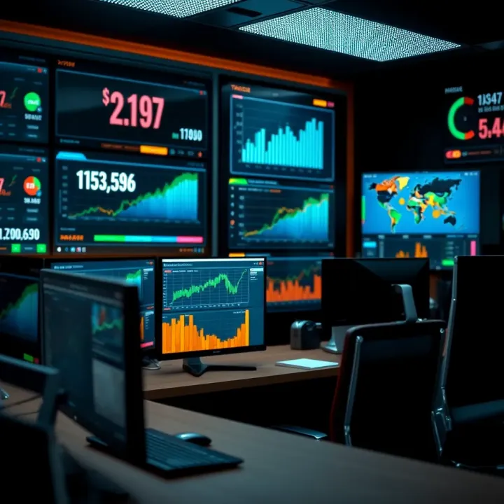 Modern workspace with multiple screens showing various funding platforms and capital growth metrics